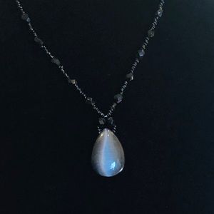 Grey Cat’s Eye Stone and Black Beaded Necklace